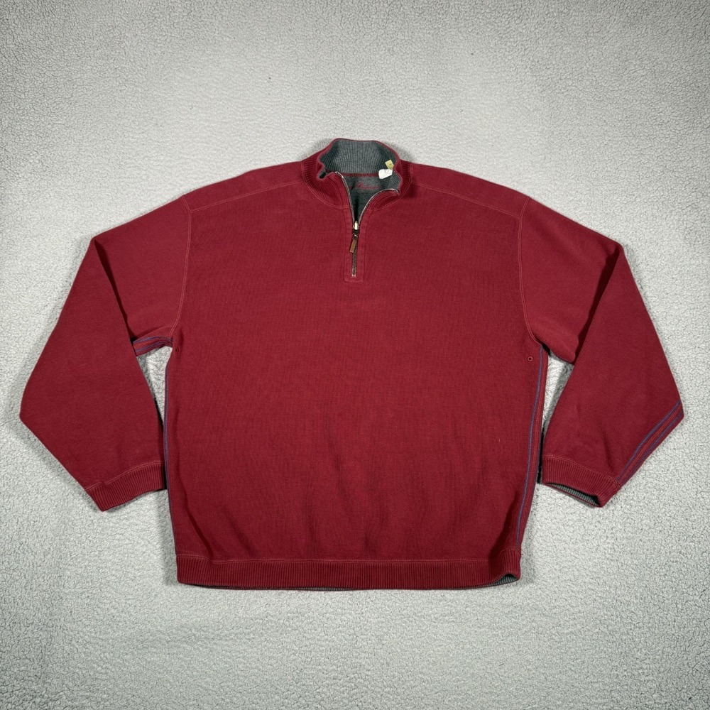Tommy Bahama Sweater Mens XL Red Gray Reversible 1/4 Zip Casual Preppy Cotton